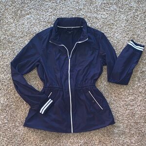 Tommy Hilfiger Women’s Navy Lightweight Zip-Front Windbreaker Collared Jacket
